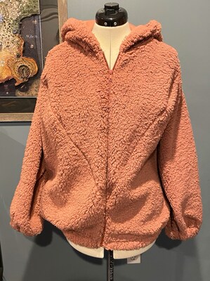 Teddy Bear Coat, Fuzzy Sherpa Jacket, Full Zipper and Large Hood - image4